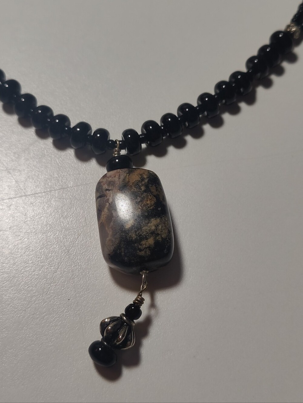 Natural Stone Necklace Bundle Ocean Jasper Orthoceras Fossil 925 Silver Boho - Picture 10 of 13